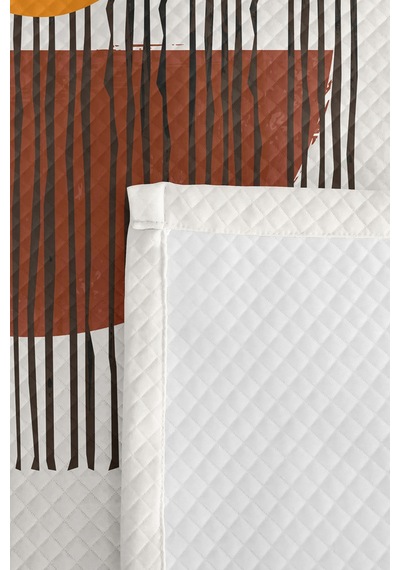 Geometrik Boho Hardal Genç Odası Tek Kişilik Pike Takımı - Kiremit Siyah 160x220 Cm Yatak Örtüsü Keten Bozkır Gölgesi