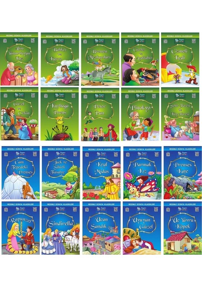 1.ve 2.sınıflar İçin Resimli Dünya Klasikleri 2-3 20 Kitap + Kitap Okuma Not Defteri