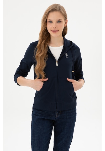 U.S. Polo Assn. Kadın Lacivert Fermuarlı Kapüşonlu Sweatshırt 50313594-VR033
