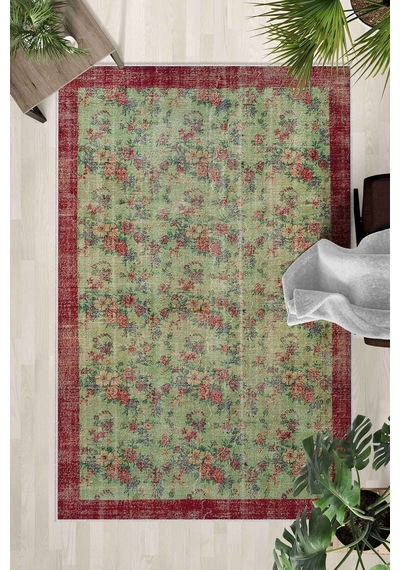 Yıkanabilir Kaymaz Taban Dijital Baskılı Halı Ve Yolluk Leke Tutmaz Salon & Mutfak Halısı - 0617 Yeşil