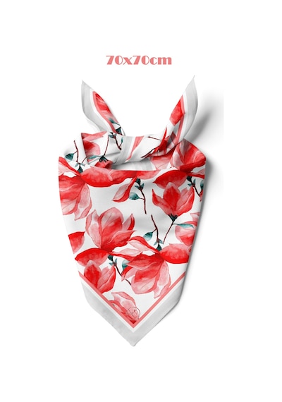 Enerjik Kırmızı Çiçek Desen 70 70cm Bandana/fular Çok Renkli