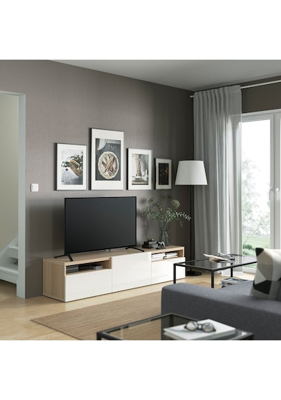 Tv Sehpası, Ağartılmış Meşe Görünümlü-parlak Cila-beyaz, 180x42x39 Cm, Selsvıken, Fren Raylı Beyaz Tv Sehpası, Ağartılmış Meşe Görünümlü-parlak Cila-beyaz, 180x42x39 Cm, Selsvıken, Fren Raylı Beyaz