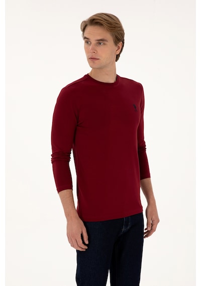 U.S. Polo Assn. Erkek Slim Fit Bisiklet Yaka Bordo Basic Sweatshirt 50307762-VR014