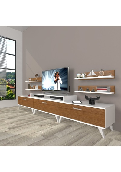 Decoraktiv Ekoflex 270r Slm Retro Tv Ünitesi Tv Sehpası Beyaz - Ceviz
