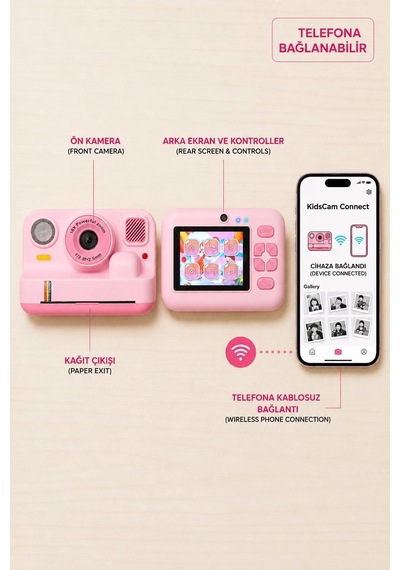 Çocuk Anında Baskılı Fotoğraf Makinesi 16mp Dijital Kamera 1080p Video Wifi Telefon Destekli Çok Renkli