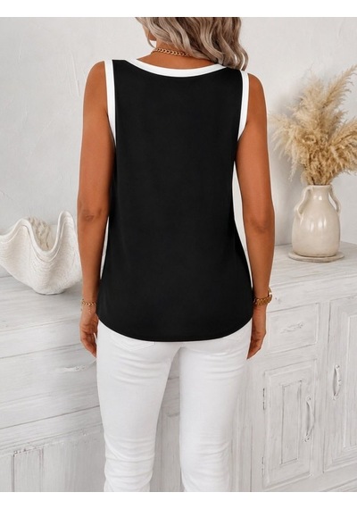 Alyn Wear Kadın Sıfır Kollu Çift Renkli Viskon Bluz Siyah