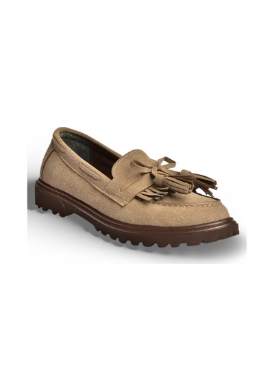 Fox Shoes Y996653002 Vizon Süet Püskül Detaylı Kadın Makosen Ayakkabı Vizon