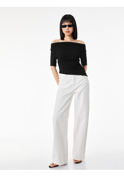 Koton Krep Kumaş Slim Fit Kısa Kollu Degaje Yaka Asimetrik Tişört Siyah 6sak50393ek
