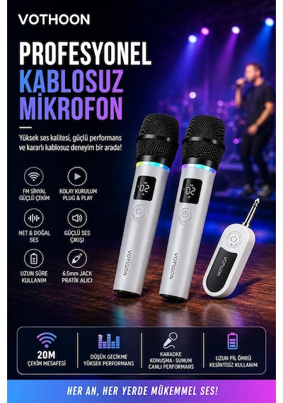 Kablosuz Karaoke Çift Mikrofon 6.5 Mm Sahne Parti Düğün Aktivite Amfi Hoparlör