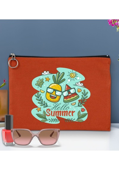 Bk Gift Yaz Temalı Astarlı Kiremit Portföy Çanta 30x21cm, Baskılı El Çantası, Organizer Çanta Çok Renkli