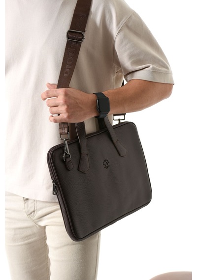 Westpolo Vegan Deri Unisex Laptop, Evrak Çantası - 6078 Kahverengi