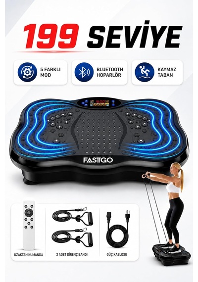 Fastgo Profesyonel 2d Titreşimli Egzersiz Aleti 199 Hız Seviyesi, 5 Farklı Mod Ve Bluetooth Hoparlörlü Uzaktan Kumandalı Ve 2 Direnç Spor Aleti, Siyah