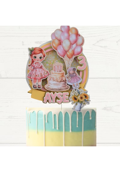 Vintage Temalı Kız Çocuk Doğum Günü Pasta Parti Süsü Topper