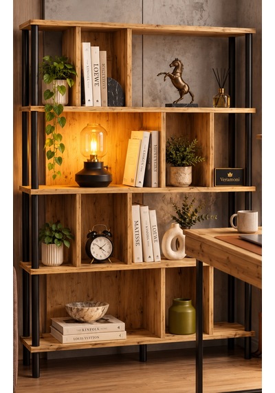 Veramoni 5 Raflı Modern Kitaplık 137x90x20 Cm - Meşe Siyah