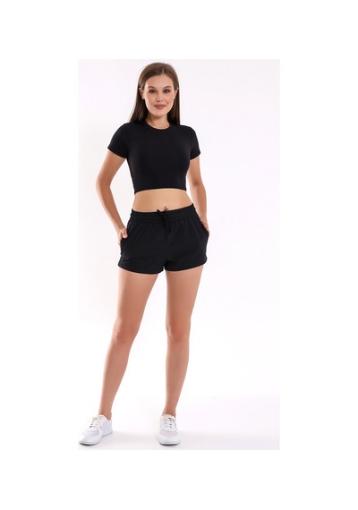 Winmoda34 Kadın Spor Şortu Çift Cepli Siyah