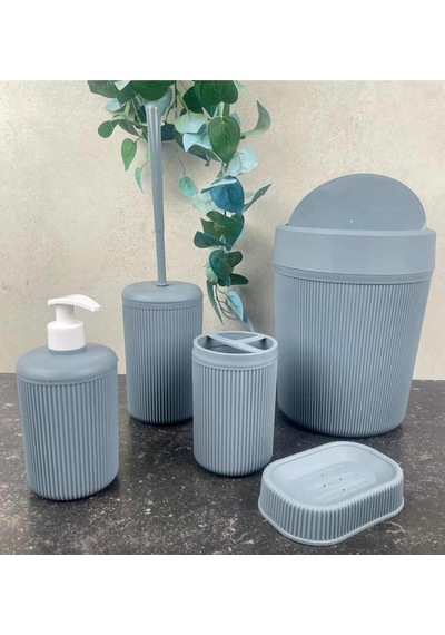 Banyo Seti, Çöp Kovası, Sıvı Sabunluk, Diş Fırçalık, Sabunluk Ve Tuvalet Fırçası, 5 Parça Antrasit Gri Diğer