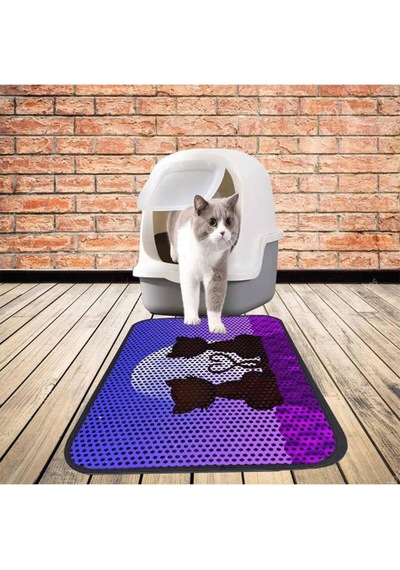 Kedi Tuvalet Önü Elekli Paspas, 80x60 Cm, Mor