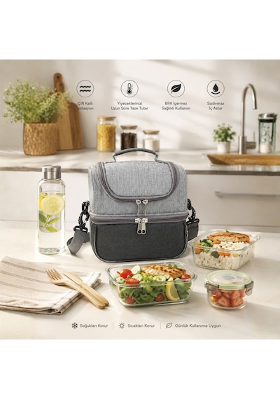 Termal Çanta 8 Lt Buzluk Çanta, Soğuk Tutan, Çift Bölmeli-344 Gri