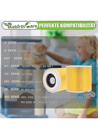Mufunye Krcher Wd3 Premium Wd2 Wd3 Wd3p Wd3 Mv2 Mv3 Elektrikli Süpürge İçin 2 Paket Kartuş Filtre - Krcher Wd3 Premium Wd2 Wd3