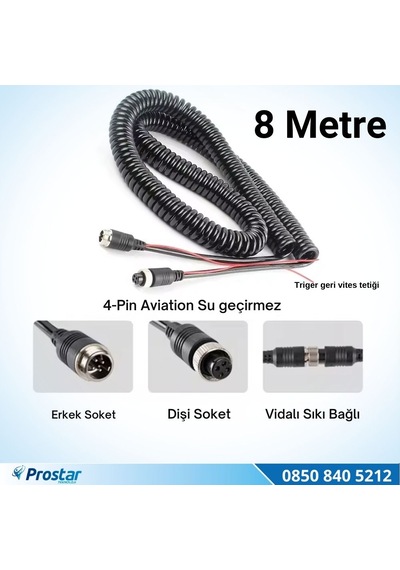 8 Metre 4 Pin Aviation Trigger Tetik Destekli Spiral Uzatma Kablosu