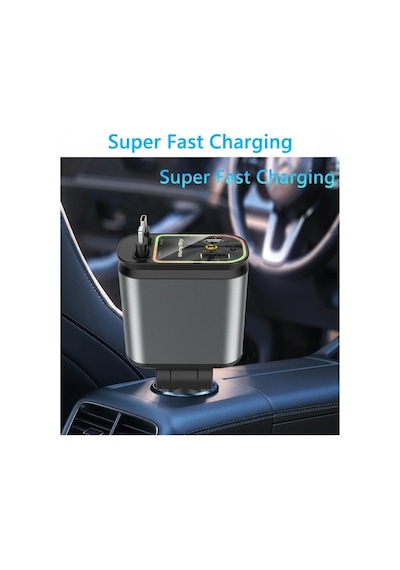 Kargo 4 Ü 1 Arada Araç Çakmaklık Şarj Cihazı 66w Type-c Hızlı Şarj Çift Usb Telefon Şarj Geri Çekilebilir