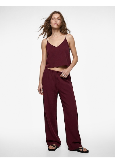 Koton Cepli Beli Bağlamalı Geniş Paça Pantolon Bordo 6sak40145ew