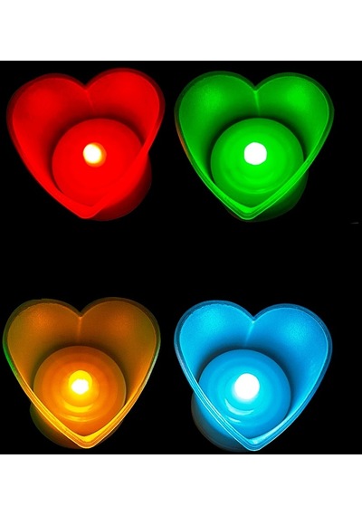 Kalpli Led Işıklı Mum Kırmızı Mum Yeşil Mum Beyaz Mum Sarı Mum Heart Led Light Multi Colors 48 Adet