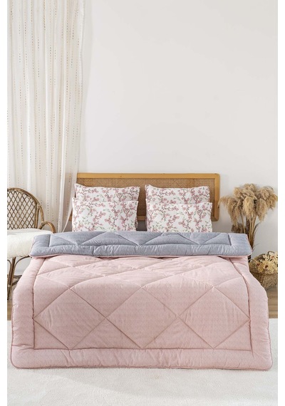 Rivaistanbul Pudra-gri Modie Çift Kişilik Çift Taraflı Lüx Yorgan 195x215 Cm Pembe