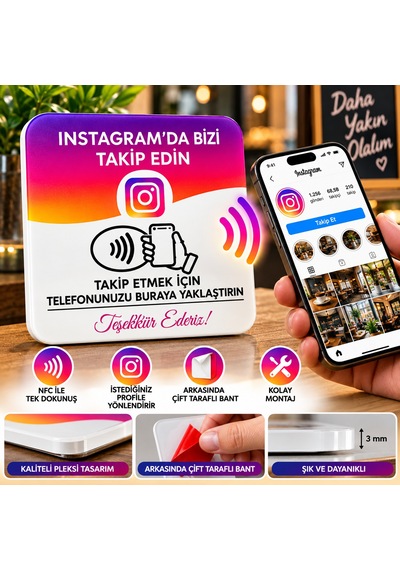 Premium Nfc Instagram Takip Kartı Premium Tasarım İşletmeler İçin Pleksi Kart