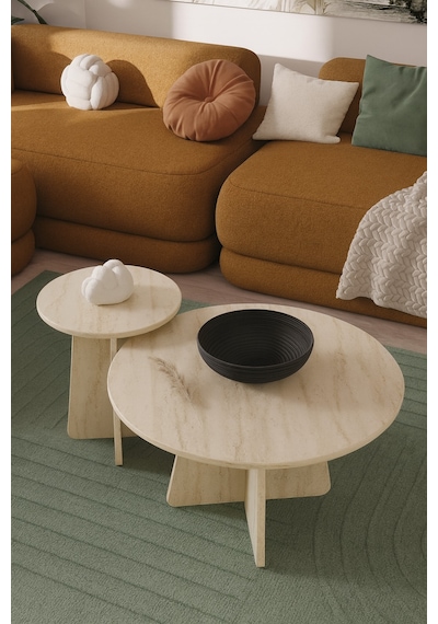 Luna Model 2 Li Orta Sehpa Seti, 58 Cm, 40 Cm Çaplı, Yükseklik 39 Cm, 46 Cm İskandinav Stil Çok Renkli