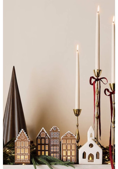 Crate & Barrel Led Gingerbread Holiday Village Set 4 Ahşap Aydınlatmalı Evler Yılbaşı Temalı Yılbaşı Dekorları