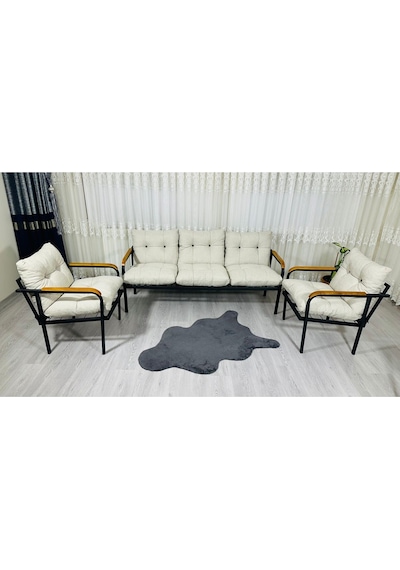 Madame Home Defne Balkon, Bahçe, Cafe - Metal Kanepe Koltuk Takımı - 3+1+1 Krem