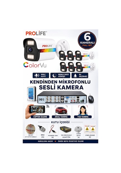 6 Lı Sesli Güvenlik Kamerası 5 Mp Gece Renkli Yüz Ve Araç Tanımalı Full Hd Kamera Sistemi