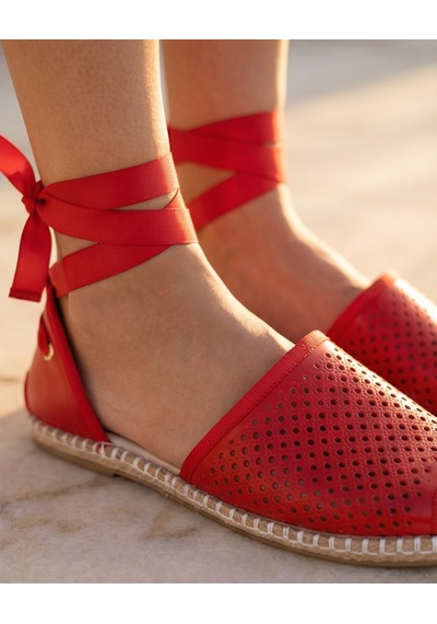 Futsishoes Peony Modern Bilekten Bağlama Kırmızı Hakiki Deri Kadın Espadril