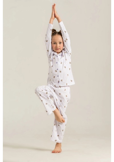 Moda Dua Rolypoly Rp3913-g Kız Çocuk Gömlek Pijama Takım Lila