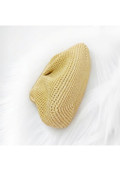 Embahandmade El Yapımı Simli Gold Clutch Çanta İç Astarlı Örgü Abiye Davet Çantası Metalik