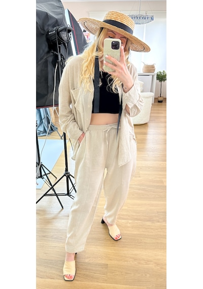 Modaonna Keten Jogger Keten Pantolon Bej
