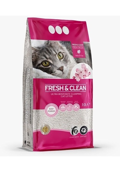 Fresh&Clean Bebek Pudralı Topaklaşan Bentonit Kedi Kumu 10 L
