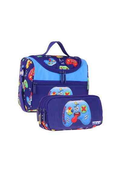 Kaukko Kids Erkek Çocuk Good Game Baskılı Lacivert - Kırmızı Thermo Beslenme Çantası Ve Kalemlik Seti - Setkk-l5390