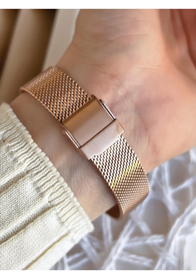 Ferro Hasır Kordonlu Rose Gold Kararmaz Renk Atmaz 3 Atm Özel Tasarım Kadın Kol Saat Bf21153cwt-c