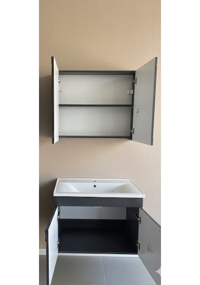 Mr Clk Antrasit Gri 80 Cm Banyo Alt Dolap + Üst Dolap + Yan Boy Dolap +lavabo Antrasit - Gri Mr Clk Antrasit Gri 80 Cm Banyo Alt Dolap + Üst Dolap + Yan Boy Dolap +lavabo Antrasit - Gri