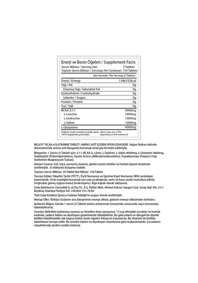 Bcaa+ Glutamine 150 Tablets 30 Servis Aminoasit Aromasız