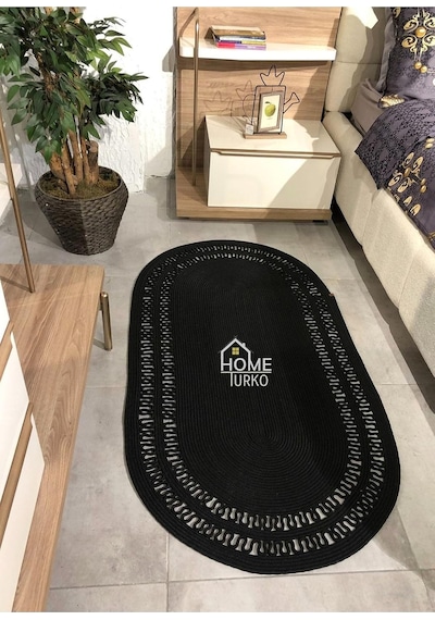 Home Turko Hasır, Kilim, Paspas, Jüt Yolluk, Siyah Desenli, Kolidor, Balkon, Mutfak, Halısı, Dekoratif Paspas 60 X 9 Diğer