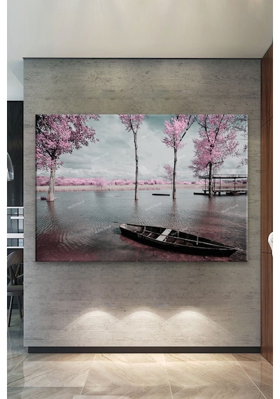 Göl Sandal Sakura Ağaçları Doğa Tabiat Manzara Kanvas Tablo 30 x 20