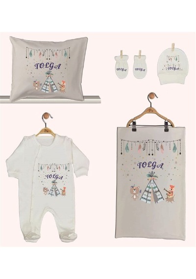 Pia Baby Gl 1942-02 İsme Özel Beşli Tulum Set Krem