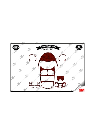 Peugeot 206 2001-2010 Torpido Konsol Trim Göğüs Maun Kaplama Set 11 Parça Maun Renk