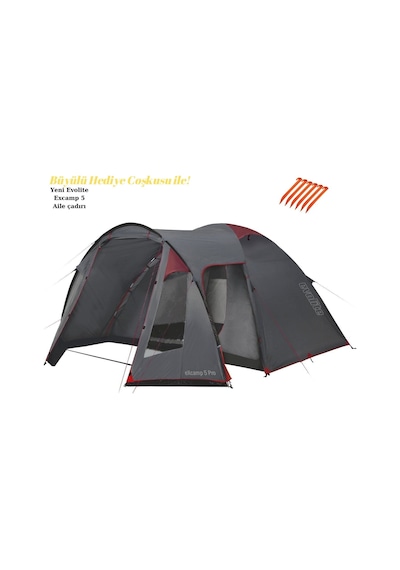 Evolite Excamp 5 Pro Sun Fresh Aile Çadırı Upf80 Evolite 6'lı Çadır Kazığı Hediyeli Gri