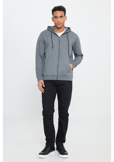AC&Co / Altınyıldız Classics Erkek Antrasıt Melanj Standart Fit Normal Kesim Kapüşonlu Fermuarlı Sweatshirt Antrasit