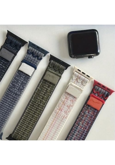 Apple Watch Uyumlu Nylon Loop Kumaş Kordon - 49mm/46mm/45mm/44mm/42mm/41mm/40mm/38mm Uyumlu - Apple Watch Se & Ultra 3/2/1 & Series 11-1