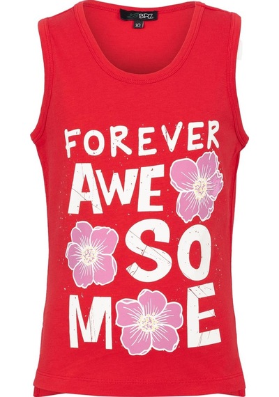 Brz Kids Baskılı Yırtmaçlı Kız Çocuk Sıfır Kol T-shirt-kırmızı Kırmızı